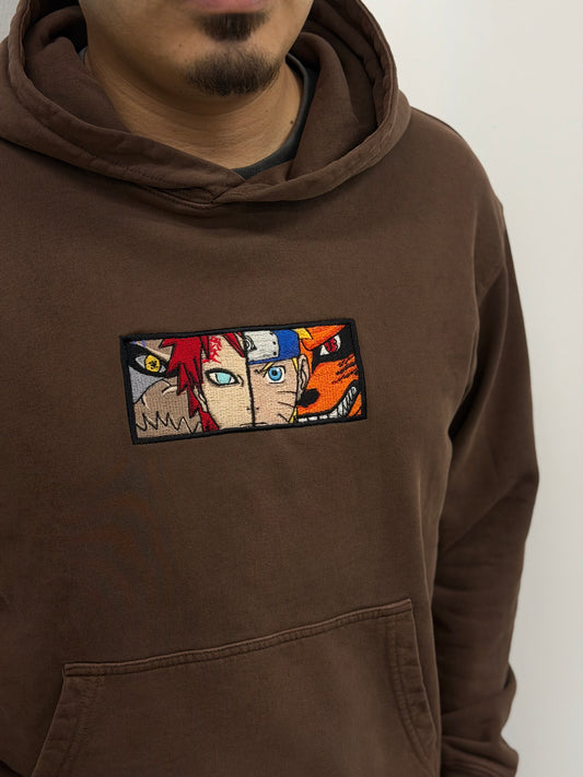 Naruto and Gaara embroidered brown hoodie by HINOISHI