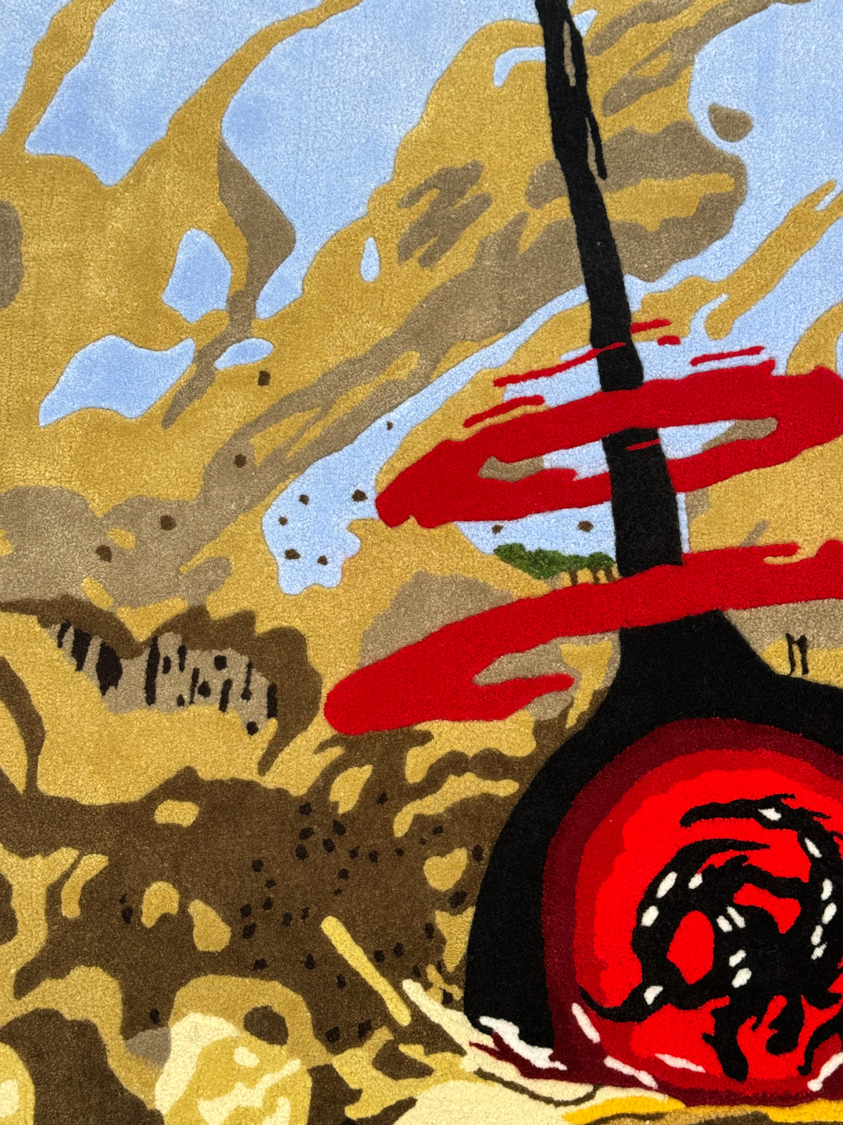 Close-up of the Five Tails Battle Rug showing Naruto's red tailed-beast chakra and Pain's chakra rod, anime rug